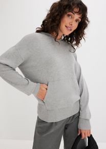 bonprix Strick-Hoodie mit K&auml;ngurutasche aus Viskose-Mix, grau, Gr.36/38 (S), Modischer Strick-Kapuzenpullover mit K&auml;ngurutasche, aus Viskose