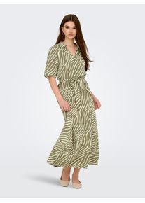 Jacqueline de Yong Hemdblusenkleid JDY "JDYSTARSEZEN LIFE 2/4 MIDIDRESS WVN NOOS", Damen, Gr. L, N-Gr, mermaid aop:02, 24, 05 tapioca zebra, Web, Obermaterial: 100% Viskose, bedruckt, regular fit Midi, V-Ausschnitt, Kleider Hemdblusenkleid, Sommerkleid