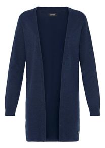 Strickjacke oxmo "Strickjacke OXAIDA LONG", Damen, Gr. XS, blau (total eclipse melange), Obermaterial: 70% Viskose CV. 30% Polyamid PA., Strickjacken Strickjacke