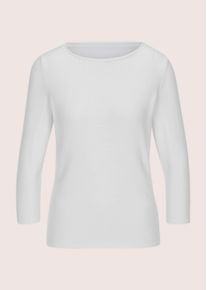 Madeleine Mode Longpullover MADELEINE "Feinstrickpullover Basic-Pullover mit Rollkante", Damen, Gr. 44/46, wei&szlig;, Obermaterial: 46% Modal CMD. 40% Polyacryl PAN. 14% Polyamid PA., Modern, gerade, Pullover Longpullover, Eleganter U-Boot-Ausschnitt