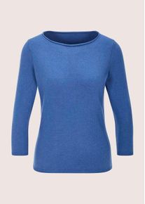 Madeleine Mode Longpullover MADELEINE "Feinstrickpullover Basic-Pullover mit Rollkante", Damen, Gr. 44/46, blau (azurblau, melange), Obermaterial: 46% Modal CMD. 40% Polyacryl PAN. 14% Polyamid PA., Modern, gerade, Pullover Longpullover, Eleganter U-Boot-Ausschnitt
