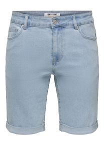 Only & Sons Shorts ONLY & SONS "ONSPLY BOX GUA DNM SHORTS OTL", Herren, Gr. M, N-Gr, blau (light blau denim), Web, Obermaterial: 64% Baumwolle, 31% Polyester, 3% Viskose, 2% Elasthan, unifarben, regular fit knielang, Hosen Shorts