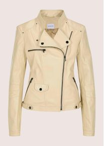 Madeleine Mode Lederjacke MADELEINE "Lederjacke Kurzjacke mit gl&auml;nzender Oberfl&auml;che", Damen, Gr. 38, wei&szlig; (perlwei&szlig;), Obermaterial: 100% Lammnappaleder LANA., Modern, gerade, Jacken Lederjacke, Stehkragen mit Riegel