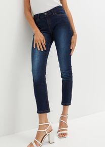 7/8-Jeans bonprix "Slim Fit Jeans Mid Waist, cropped", Damen, Gr. 46, N-Gr, blau (dunkelblau used), Denim/Jeans, Obermaterial: 82% Baumwolle, 17% Polyester, 1% Elasthan, unifarben, slim fit 7/8-L&auml;nge, Jeans 7/8-Jeans, Slim fit Passform, aus Baumwollmischung, mit vier Taschen