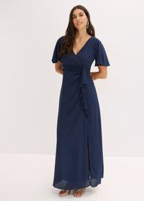 bonprix Abendkleid, blau, Gr.46, Bezauberndes Abendkleid aus gl&auml;nzendem Satin mit Drapierung und Volant
