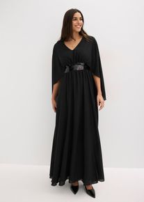 bonprix Abendkleid aus feinem Chiffon mit Pailletten-Einsatz, schwarz, Gr.52, Elegantes Abendkleid aus feinem Chiffon mit halblangem Cape und gl&auml;nzendem Pailletten-Einsatz in der Taille