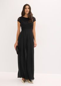 bonprix Overall mit Spitze und Chiffon-Einsatz, schwarz, Gr.44, Modern und feminin: Overall mit Spitze im Oberteil und einem langem Chiffon-Cape an der Taille