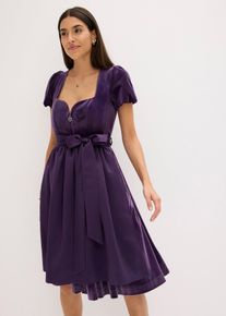 bonprix Dirndl und Sch&uuml;rze (2-tlg.Set), lila, Gr.42, Modern und feminin: Dirndl aus Samt mit herzf&ouml;rmigen Ausschnitt und Ballon&auml;rmel sowie einer Sch&uuml;rze aus gl&auml;nzendem Satin