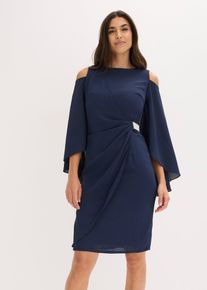 bonprix Carmen-Kleid, blau, Gr.48, Modern und feminins Chiffon-Kleid in Kurz mit Strassappliaktion