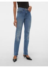 V&eacute;ro Moda Straight-Jeans VERO MODA "VMFLASH MR STRAIGHT JEANS LI347 GA NOOS", Damen, Gr. S (36), L&auml;nge 34, blau (medium blau denim), Denim/Jeans, Obermaterial: 89% Baumwolle, 9% Elastomultiester, 2% Elasthan, unifarben, straight fit lang, Jeans Straight-Jeans, Baumwollmischung mit Stretch, regular waist, straight fit