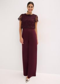 bonprix Jumpsuit aus softem Scuba mit Spitze, rot, Gr.42, Kurz&auml;rmliger Jumpsuit mit Spitze und weitem Bein