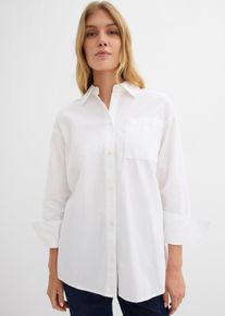 bonprix Oxford-Bluse aus Bio-Baumwolle, wei&szlig;, Gr.50, Oversized Bluse aus festem Bio-Baumwoll-Oxford mit Kragen, Kn&ouml;pfen vorne und einer offenen Brusttasche. Lange &Auml;rmel mit gekn&ouml;pften langen Manschetten., 100% Baumwolle (organic)