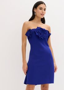 bonprix Bandeau-Kleid aus fester Scuba-Qualit&auml;t, blau, Gr.42, Mondern und feminin: Bandeau-Kleid aus fester Scuba-Qualit&auml;t mit Blumen-Applikation