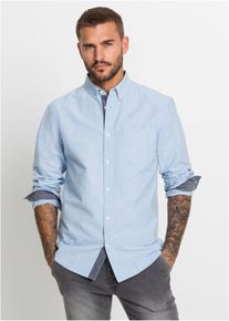 bonprix Businesshemd aus Baumwolle in Regular Fit, blau, Gr.45/46 (XXL), Modernes Oxford Langarmhemd mit Kontrastdetails, aus 100% Baumwolle