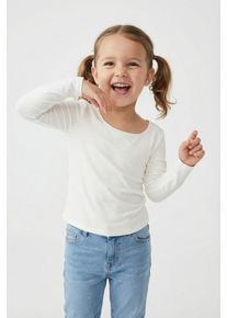Langarmshirt KIDS Only "KOGEA L/S 2-WAYS FIT TOP CS JRS NOOS", M&auml;dchen, Gr. 134/140, wei&szlig; (cloud dancer), Jersey, Obermaterial: 94% Polyamid, 6% Elasthan, unifarben, regular fit h&uuml;ftbedeckend, U-Boot-Ausschnitt, Shirts Langarmshirt