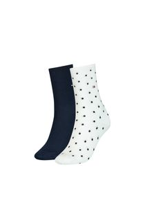 Socken Tommy Hilfiger "TH WOMEN SOCK DOT 2P", Damen, Gr. 39-42, wei&szlig; (sanftes wei&szlig;), Baumwollmischung, gepunktet, uni, normal, Socken Socken, mit feinem Rippenb&uuml;ndchen und Logostickerei