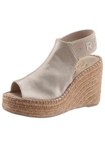 Sandalette Replay "Tyne", Damen, Gr. 40, altgoldfarben, Lederimitat, metallic, Schuhe Sandalette, Sommerschuh, Sandale, Keilabsatz, mit Glitzerlogo an der Ferse