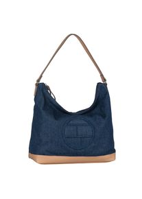 Hobo Tom Tailor "Gilda", Damen, Gr. B/H/T: 31cm x 30,5cm x 12cm, denim blau, Baumwolle, Lederimitat, Taschen Hobo, Damen Tragetasche, Schultertasche mit gro&szlig;em Tom-Tailor-Logo