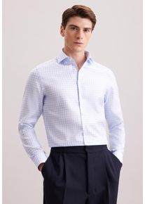 Businesshemd Seidensticker "Schwarze Rose", Herren, Gr. M (40), normale &Auml;rmell&auml;ngen, blau, 100% Baumwolle, kariert, slim fit, 2-Knopf-Manschette, Hemden Businesshemd, Slim 1/1 Kentkragen Karo