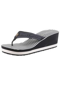 Dianette Tommy Hilfiger "TH STRIPES WEDGE BEACH SANDAL", Damen, Gr. 42, blau (dunkelblau), Textil, Schuhe Dianette, Zehentrenner, Sommerschuh mit gestreifter Innensohle
