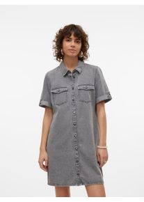 V&eacute;ro Moda Jeanskleid VERO MODA "VMJENNIE SS SHORT DENIM DRESS NOOS", Damen, Gr. M, N-Gr, blau (medium grau denim), Denim/Jeans, Obermaterial: 90% Baumwolle, 10% Viskose, Kleider Jeanskleid