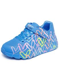 Sneaker Skechers "UNO LITE - LOVE LEVITATE", M&auml;dchen, Gr. 33, blau, Lederimitat, Schuhe Sneaker, Schn&uuml;rschuh mit bedruckter Sohle, Gr&ouml;&szlig;enschablone zum Download
