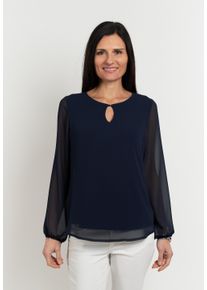Langarmbluse Seidel Moden, Damen, Gr. 36, blau (nachtblau,68), Single Jersey, Obermaterial: 94% Polyester, 6% Elasthan. Obermaterial 2: 95% Viskose, 5% Elasthan, Basic, loose fit h&uuml;ftbedeckend, Rundhals, elastischer Bund, Blusen Langarmbluse, MADE IN GERMANY, Topseller