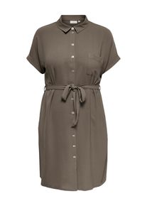 Hemdblusenkleid Only CARMAKOMA "CARMETTA S/S V-NECK SH DRESS WVN NOOS", Damen, Gr. 42, N-Gr, walnut, Web, Obermaterial: 100% Polyester, unifarben, kurz, Kleider Hemdblusenkleid, Sommerkleid mit Kurzarm, Taillen-Bindeg&uuml;rtel, normaler Fit