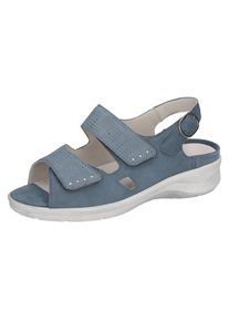 Waldl&auml;ufer Sandale WALDL&Auml;UFER "MERLE", Damen, Gr. 7 (40,5), blau (jeansblau), Nubukleder, Schuhe Sandale, Komfortschuh mit Klettverschl&uuml;sse und Druckknopf, M-Weite