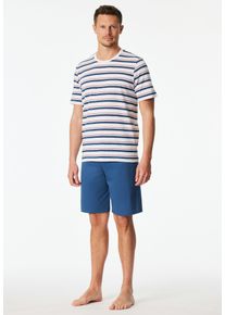 Shorty Schiesser "Casual Nightwear", Damen, Gr. 58, 100, wei&szlig;, Single Jersey, Obermaterial: 100% Baumwolle, bequem kurz, Rundhals, Homewear-Sets Shorty, mit gestreiftem Oberteil, Rundhalsausschnitt und kurzen &Auml;rmeln