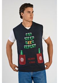 Pullunder LINDBERGH, Herren, Gr. XL, navy, Strick, Obermaterial: 100% Polyacryl, Intarsienmuster, regular fit normal, V-Ausschnitt, Pullover Pullunder, mit weihnachtlichem Intarsien Muster