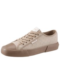 Plateausneaker Calvin Klein "VULC LOW LACEUP AOP CANVAS", Damen, Gr. 40, beige, Textil, Minimalmuster, unifarben, Basic, Schuhe Plateausneaker, Freizeitschuh, Halbschuh, Schn&uuml;rer mit Plateau