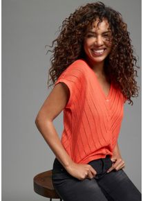 Strickjacke Laura Scott, Damen, Gr. 40/42, koralle, Feinstrick, Obermaterial: 50% Baumwolle, 50% Polyacryl, unifarben, figurumspielend h&uuml;ftlang, V-Ausschnitt, angeschnitten Strickkante, Strickjacken Strickjacke, mit modernen Struktur und femininen V-Ausschnitt