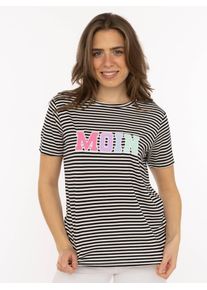 T-Shirt Zwillingsherz "Anker Moin", Damen, Gr. L, marine, Obermaterial: 95% Viskose, 5% Elasthan, Shirts T-Shirt, gestreift, gestickter Schriftzug, maritim, Rundhals