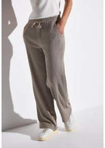 Stoffhose Street One, Damen, Gr. 42, L&auml;nge 30, grau (vintage stone), Web, Obermaterial: 55% Polyester, 44% Viskose, 1% Elasthan, Strukturmuster, loose fit kn&ouml;chellang, Hosen Stoffhose, Sommerhose mit Struktur