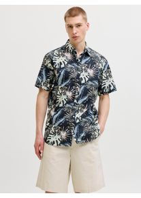 Jack & Jones Kurzarmhemd JACK & JONES "JJHONOLULU AOP SHIRT SS", Damen, Gr. M, N-Gr, schwarz, Web, Obermaterial: 100% Baumwolle, gemustert, regular fit, Hemden Kurzarmhemd