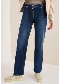 Weite Jeans Cecil "Style NEELE", Damen, Gr. 31, L&auml;nge 30, blau (mid blau wash), Denim/Jeans, Obermaterial: 77% Baumwolle, 20% Polyester, 3% Elasthan. Futter: 52% Polyester, 48% Baumwolle, unifarben, loose fit lang, Jeans Weite Jeans, mit Stretch