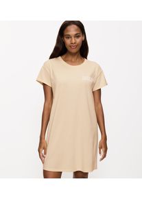 Nachthemd Triumph "Nightdresses NDK X", Damen, Gr. 38, N-Gr, beige (creamy dream), Jersey, Obermaterial: 100% Baumwolle. Besatz: 97% Baumwolle, 3% Elasthan, unifarben, bequem kniefrei, Rundhals, Kleider Nachthemd, weich, atmungsaktiv, gerippter Rundhalsausschnitt, Kurzarm