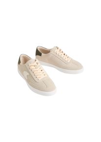 Plateausneaker Calvin Klein "LOW PRO CUPS WT SUEDE MG", Damen, Gr. 39, beige, gr&uuml;n, Veloursleder, unifarben mit Farbeinsatz, Schuhe Plateausneaker, Halbschuh, Schn&uuml;rschuh, Freizeitsneaker mit seitlichem CK-Logo
