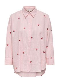 Druckbluse Only CARMAKOMA "CARNEW LINA GRACE L/S CHERRY SHIRT WVN", Damen, Gr. 44, crystal rose stripes:hellwei&szlig;, Web, Obermaterial: 100% Baumwolle, gestreift, normal, Blusen Druckbluse