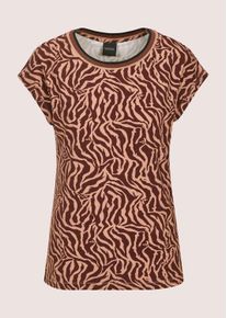 Madeleine Mode Kurzarmshirt MADELEINE "Shirt Print-Shirt mit kurzem Arm, abstraktes Muster", Damen, Gr. 34, schwarz (toffee, marone, schwarz), Obermaterial: 95% Viskose CV. 5% Elasthan EL., Modern, Shirts Kurzarmshirt, Ringel-Ausschnitt