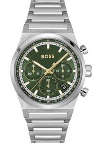 Chronograph BOSS "CANDOR CHRONO", silberfarben, gr&uuml;n, Armbanduhren, Herren, Chronograph, Quarzuhr, Armbanduhr, Herrenuhr, Edelstahlarmband, analog, Tag
