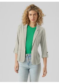 V&eacute;ro Moda Kurzblazer VERO MODA "VMJESMILO 3/4 LOOSE BLAZER WVN NOOS", Damen, Gr. S, gr&uuml;n (silber lining stripes:a. obsidian), Web, Obermaterial: 55% Viskose, 45% Leinen, gestreift, regular fit normal, V-Ausschnitt, Blazer Kurzblazer, mit Leinen