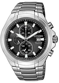 Chronograph Citizen, silber (silberfarben, schwarz), Armbanduhren, Herren, Chronograph, Armbanduhr, Herrenuhr, Solar, Stoppfunktion, Titan, Saphirglas