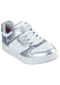 Sneaker Skechers "QUICK STREET", M&auml;dchen, Gr. 28, silber (wei&szlig;, silberfarben), Lederimitat, metallic, Schuhe Sneaker, Retro Sneaker mit Klettverschluss, Gr&ouml;&szlig;enschablone zum Download