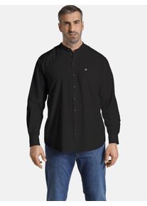 Langarmhemd Jan Vanderstorm "Stehkragenhemd KALLU", Herren, Gr. 3XL, weit, schwarz, Obermaterial: 100% Baumwolle CO., unifarben, comfort fit normal, Hemden Langarmhemd