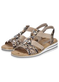 Riemchensandale Rieker, Damen, Gr. 40, natur, Lederimitat, Reptilienpr&auml;gung, Schuhe Riemchensandale, Sommerschuh, Sandalette, Keilabsatz, mit sommerlicher Verzierung