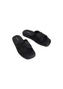 Pantolette Calvin Klein "SQ MOLDED SANDAL XCROSS WB", Damen, Gr. 45, schwarz, Lederimitat, Textil, unifarben, Basic, Schuhe Pantolette, Strandschuh, Sommerschuh, Badepantolette, Flat mit Logoschriftzug