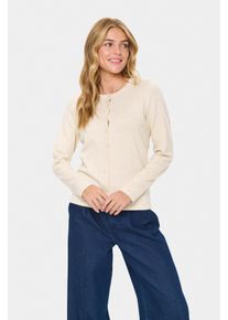 Strickjacke Saint Tropez "A8661, MilaSZ R-Neck Cardigan", Damen, Gr. M, braun (braun rice melange), Strick, Obermaterial: 80% Viskose, 20% Polyacryl, meliert, regular fit normal, Rundhals, Strickjacken Strickjacke, Viskosemischung, Classic fit