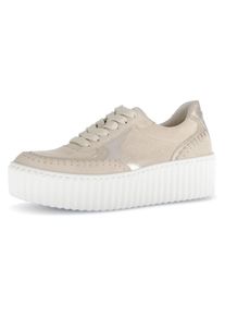 Plateausneaker Gabor, Damen, Gr. 36, beige (hellbeige), Nappaleder, Ziegenveloursleder, Schuhe Plateausneaker, Freizeitschuh, Halbschuh, Schn&uuml;rschuh mit Kontrastbes&auml;tzen